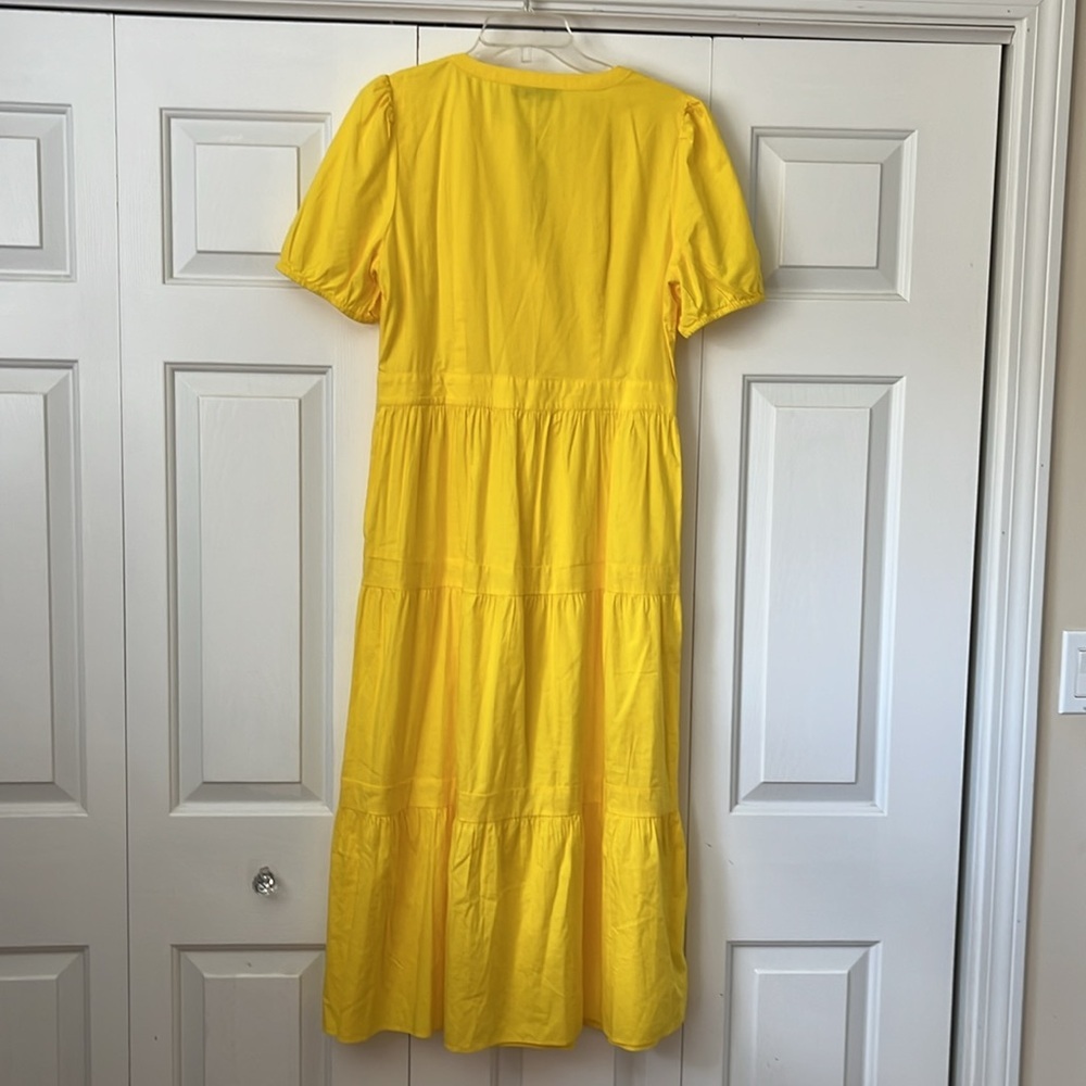 NWT Ann Taylor LOFT yellow tiered cotton poplin dress 10 12 - Picture 6 of 7